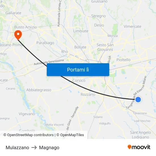Mulazzano to Magnago map