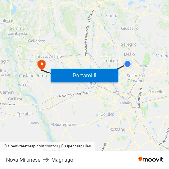 Nova Milanese to Magnago map