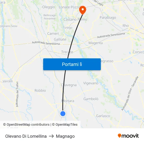 Olevano Di Lomellina to Magnago map