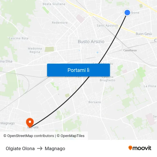 Olgiate Olona to Magnago map