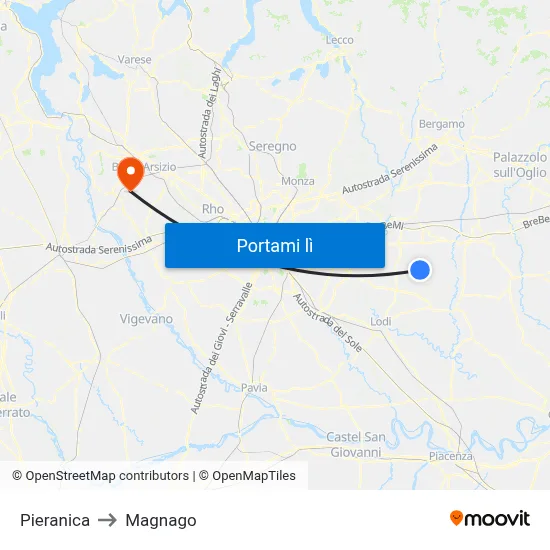 Pieranica to Magnago map