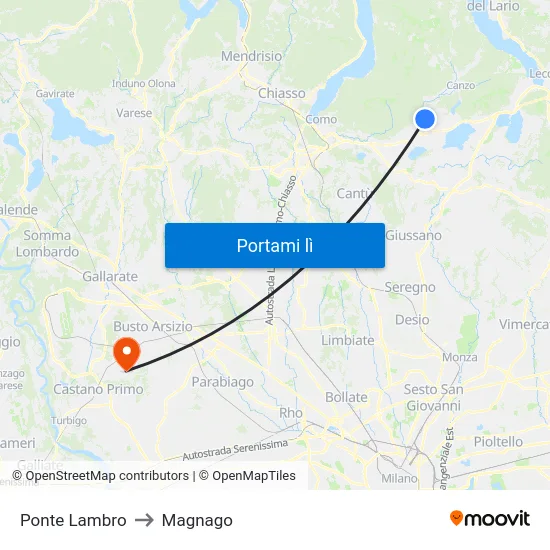 Ponte Lambro to Magnago map