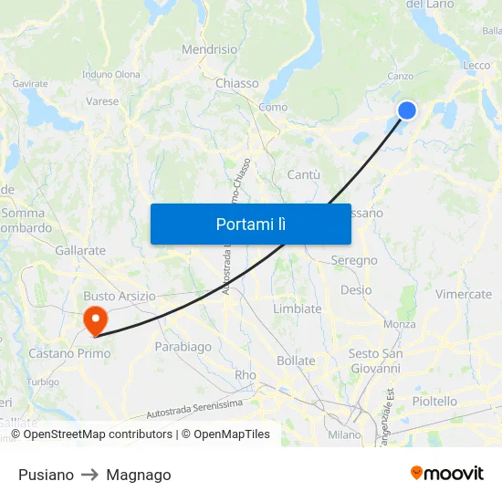 Pusiano to Magnago map