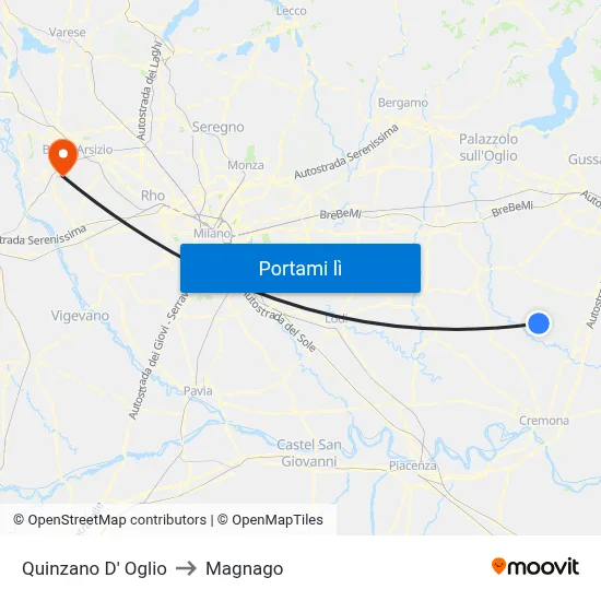 Quinzano D' Oglio to Magnago map