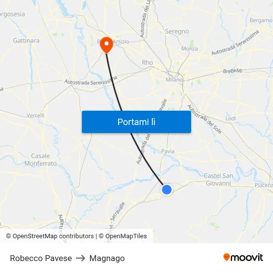 Robecco Pavese to Magnago map