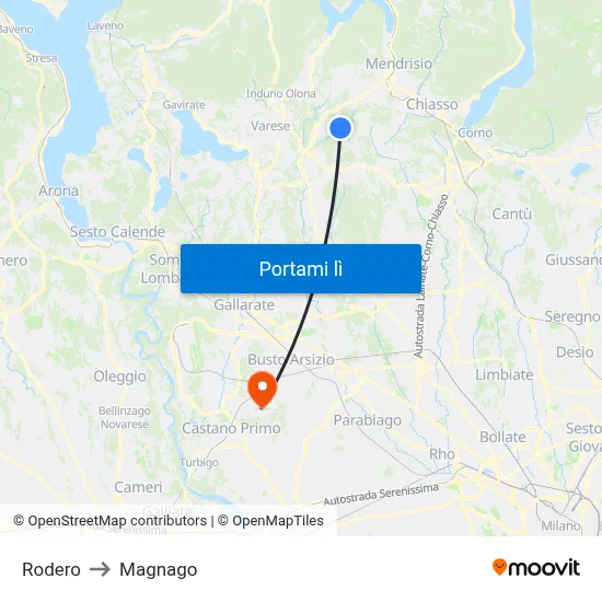 Rodero to Magnago map
