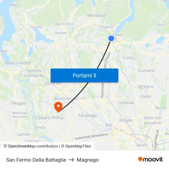 San Fermo Della Battaglia to Magnago map