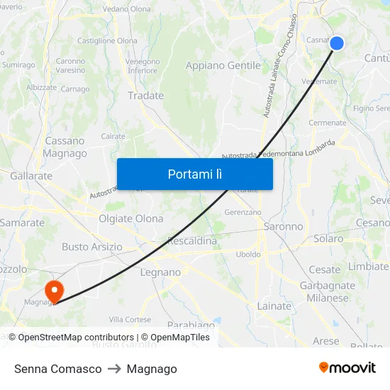 Senna Comasco to Magnago map