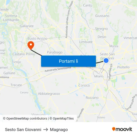 Sesto San Giovanni to Magnago map
