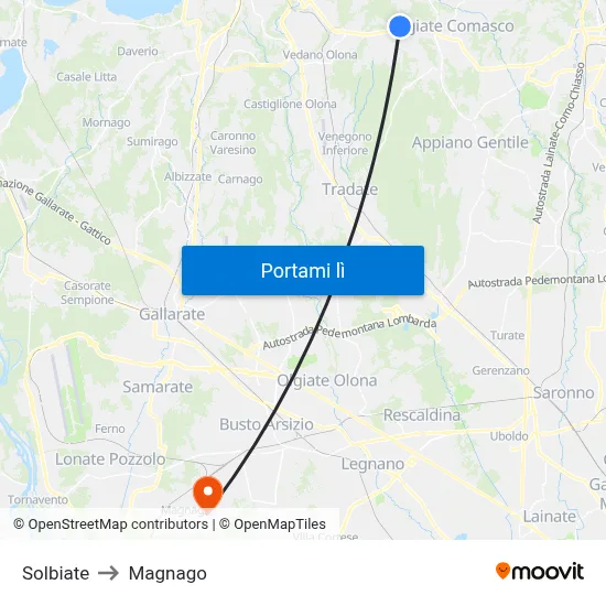 Solbiate to Magnago map