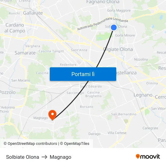 Solbiate Olona to Magnago map