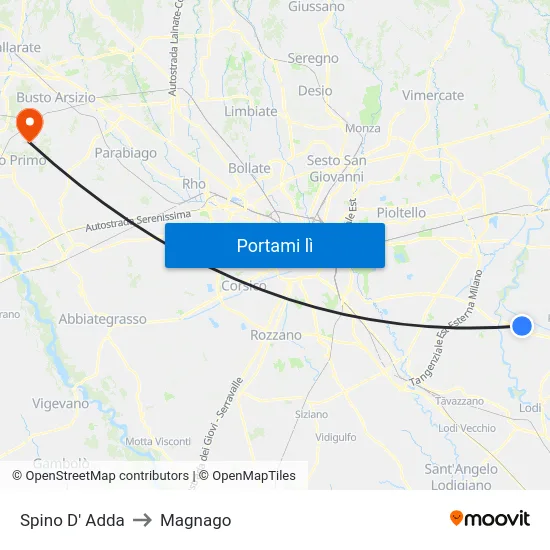 Spino D' Adda to Magnago map