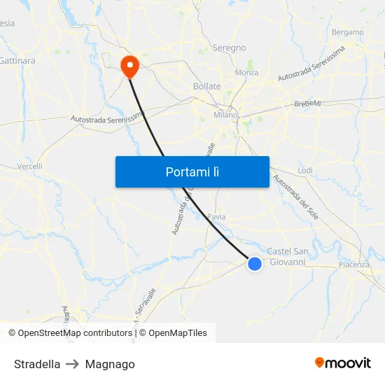 Stradella to Magnago map