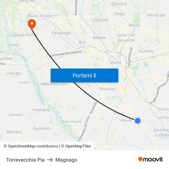 Torrevecchia Pia to Magnago map