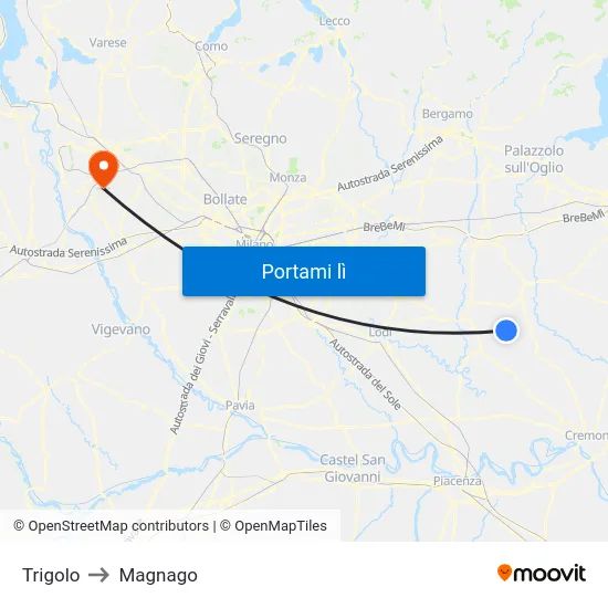 Trigolo to Magnago map