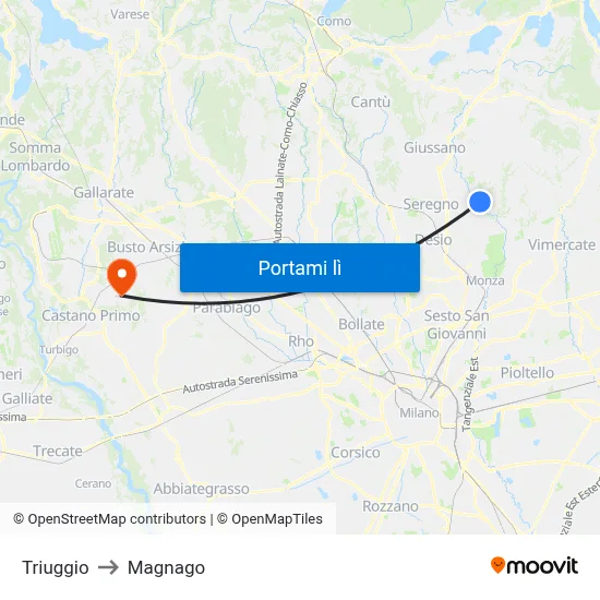 Triuggio to Magnago map