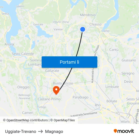 Uggiate-Trevano to Magnago map