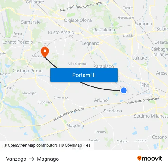 Vanzago to Magnago map