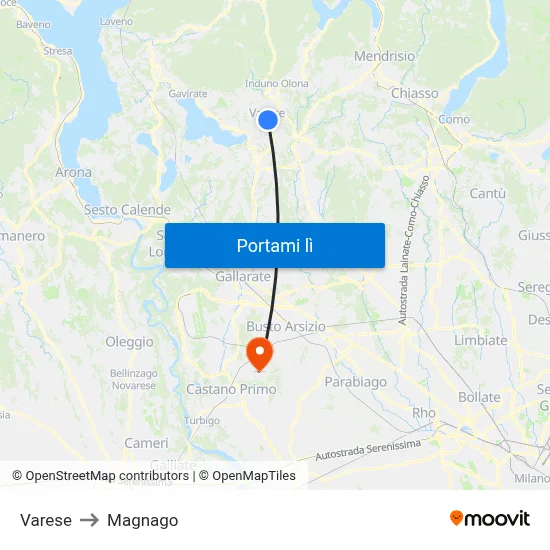 Varese to Magnago map