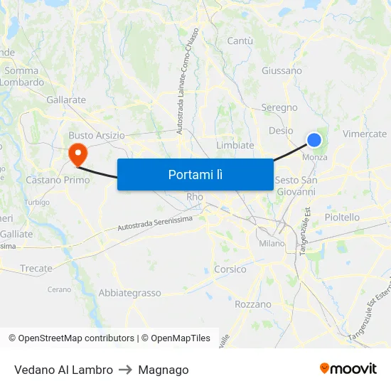 Vedano Al Lambro to Magnago map