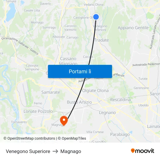 Venegono Superiore to Magnago map