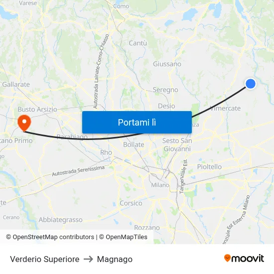 Verderio Superiore to Magnago map
