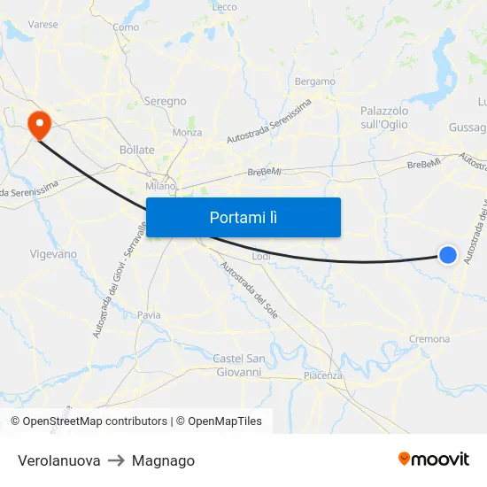 Verolanuova to Magnago map
