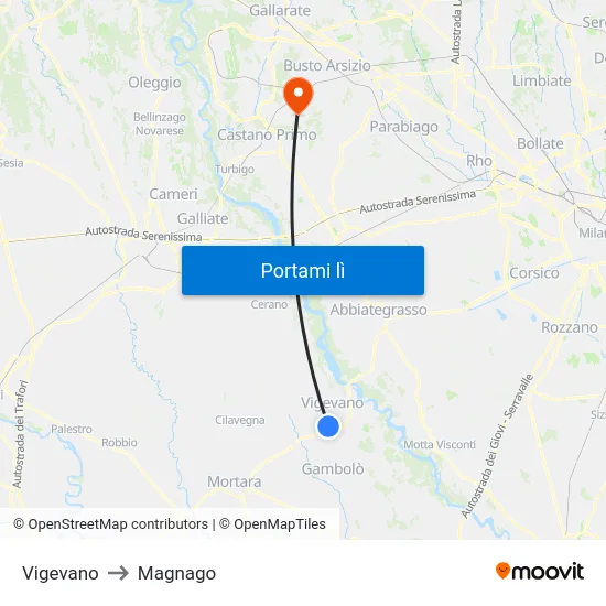 Vigevano to Magnago map