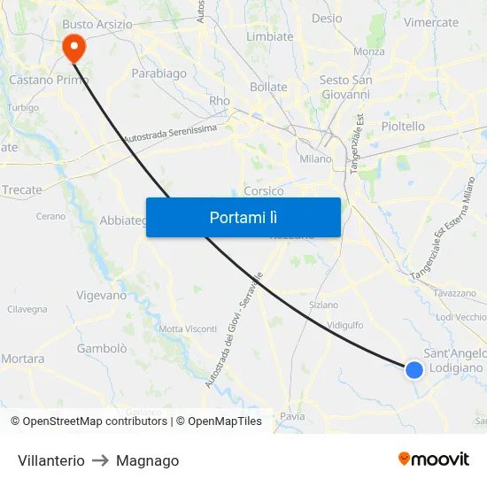 Villanterio to Magnago map