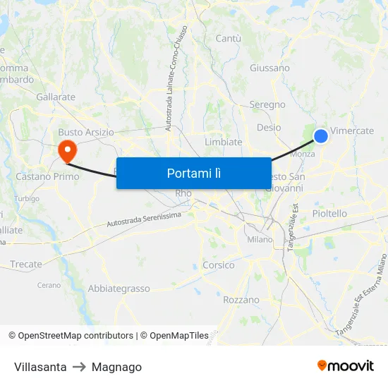 Villasanta to Magnago map