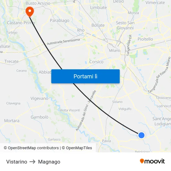 Vistarino to Magnago map