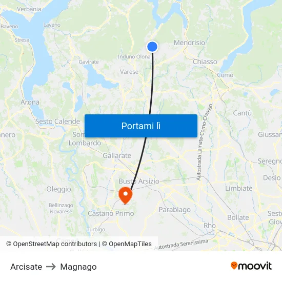 Arcisate to Magnago map