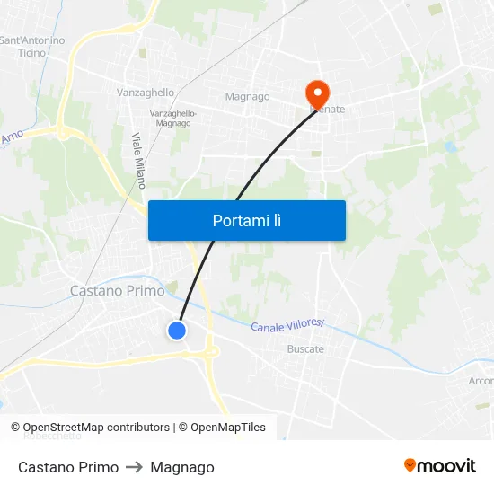 Castano Primo to Magnago map