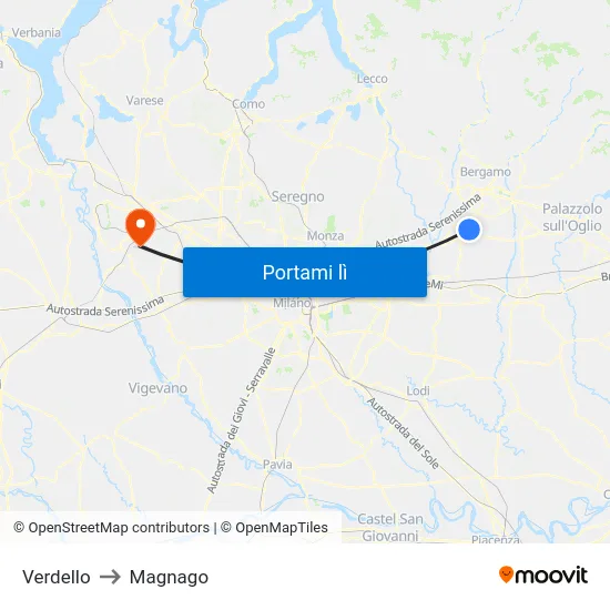 Verdello to Magnago map