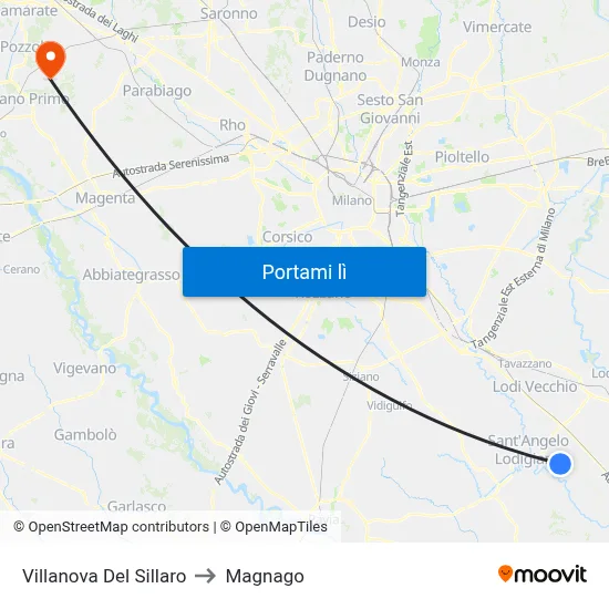 Villanova Del Sillaro to Magnago map