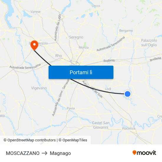 MOSCAZZANO to Magnago map