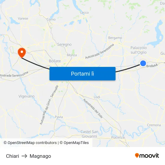 Chiari to Magnago map