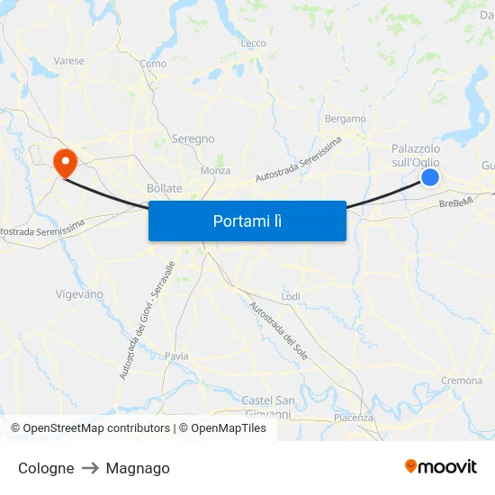 Cologne to Magnago map