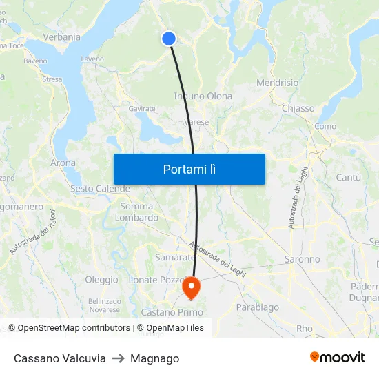 Cassano Valcuvia to Magnago map