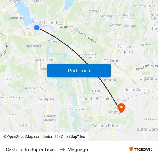Castelletto Sopra Ticino to Magnago map