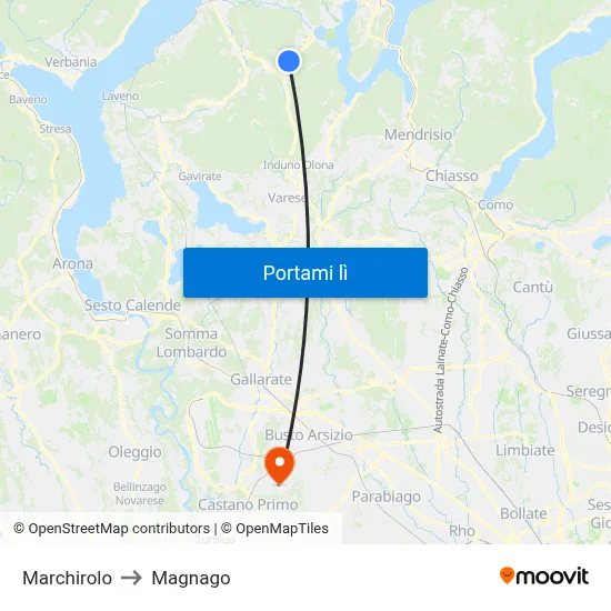 Marchirolo to Magnago map