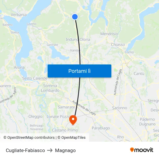 Cugliate-Fabiasco to Magnago map