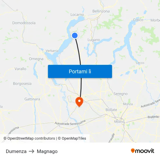 Dumenza to Magnago map