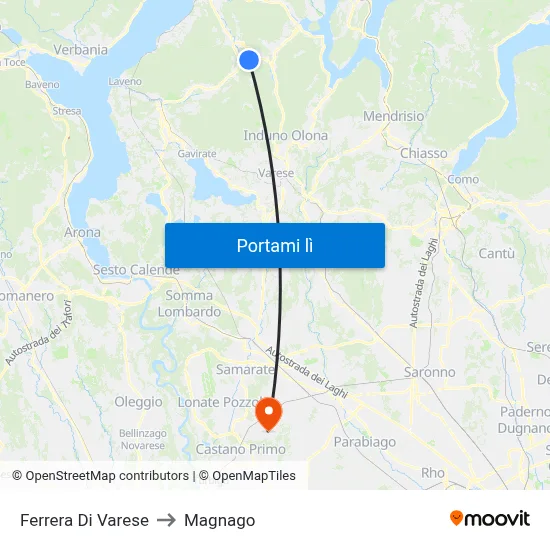 Ferrera Di Varese to Magnago map