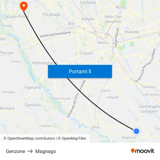 Genzone to Magnago map