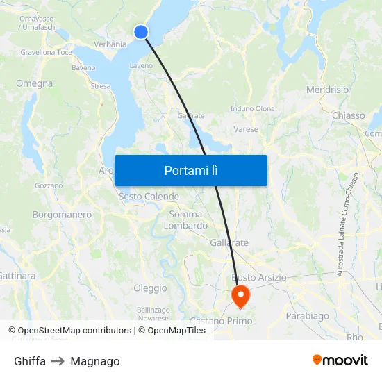 Ghiffa to Magnago map