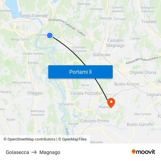 Golasecca to Magnago map