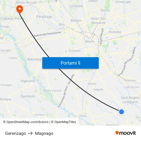 Gerenzago to Magnago map