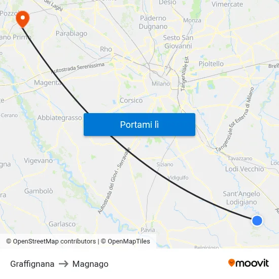 Graffignana to Magnago map