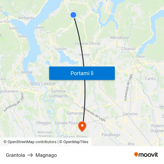 Grantola to Magnago map